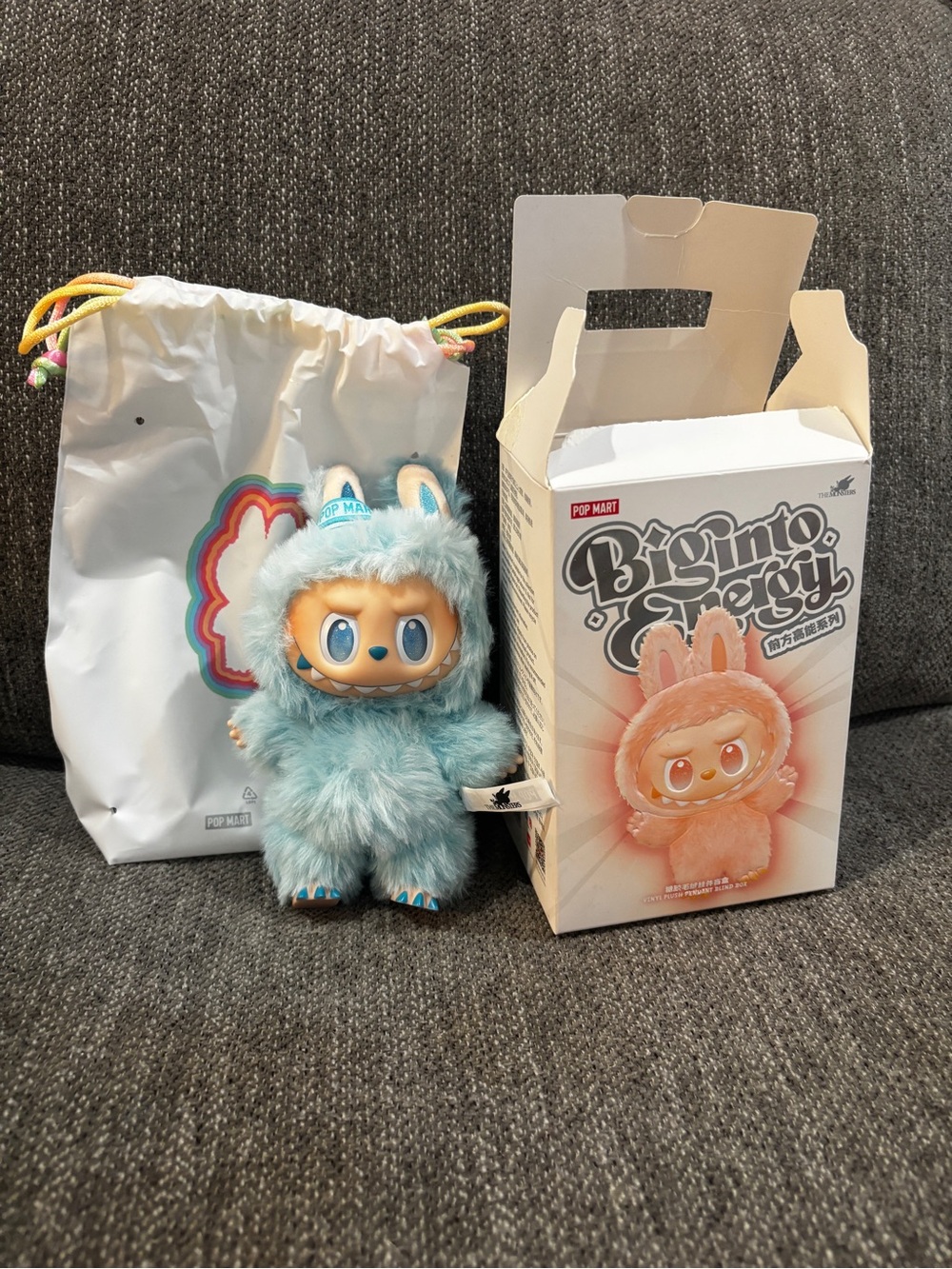LABUBU Pop Mart Blue Furry Plush Toy - Big Into Energy Cute Character